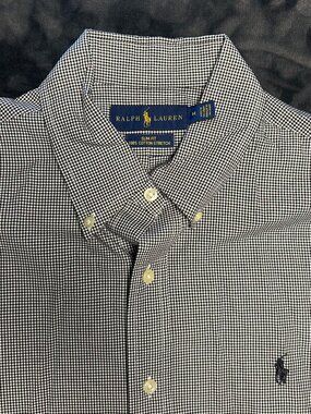 Ralph Lauren Slim Fit Dress Shirt M Long Sleeve Button Front Black White Check